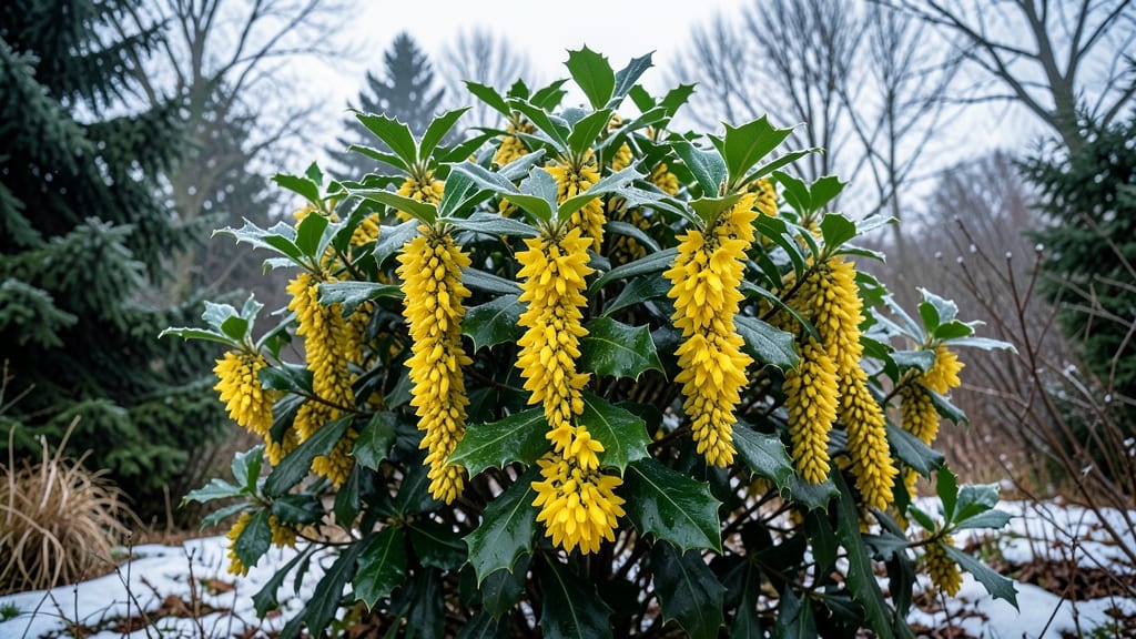 Mahonia Aquifolium with Yellow Winter Flowers