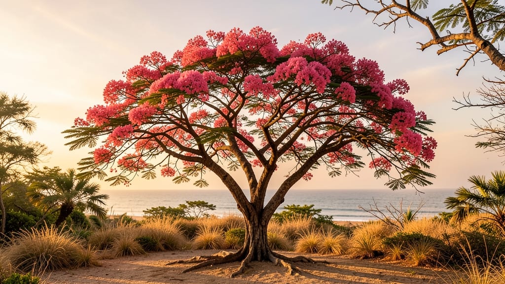 Royal Poinciana with Flaming Pink Flowers