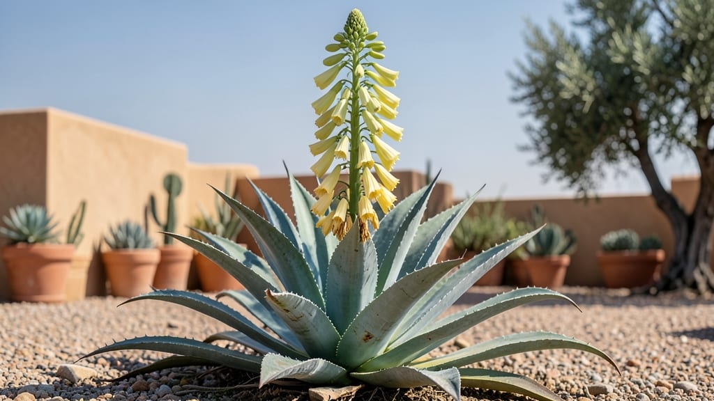 Agave Bloom Spike: Heat-Triggered Purple Rebound After Frost