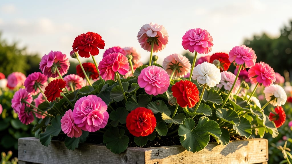 Sunny Day Geraniums with Vibrant Blooms